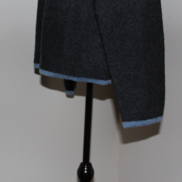 Karen Scott, dark grey - baby blue embroidered full zip up wool cardigan sweater - Picture 6 of 10